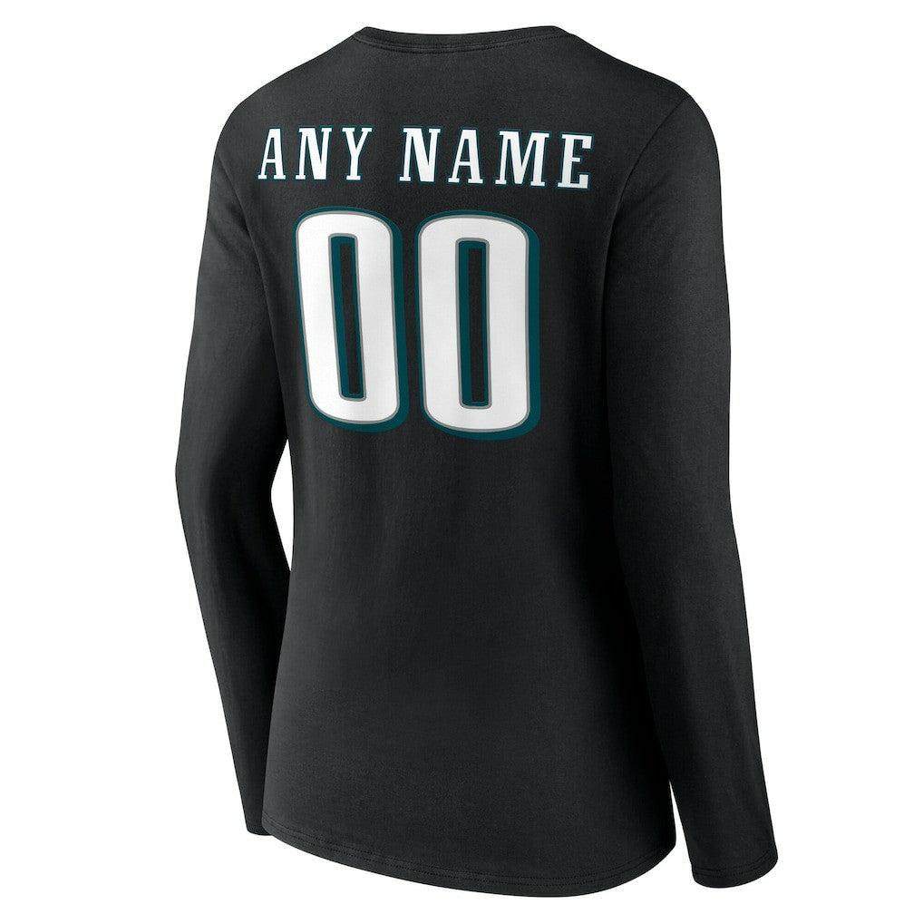Philadelphia Eagles Women's Team Authentic Personalized Name & Number Long Sleeve V-Neck T-Shirt Black | NFL