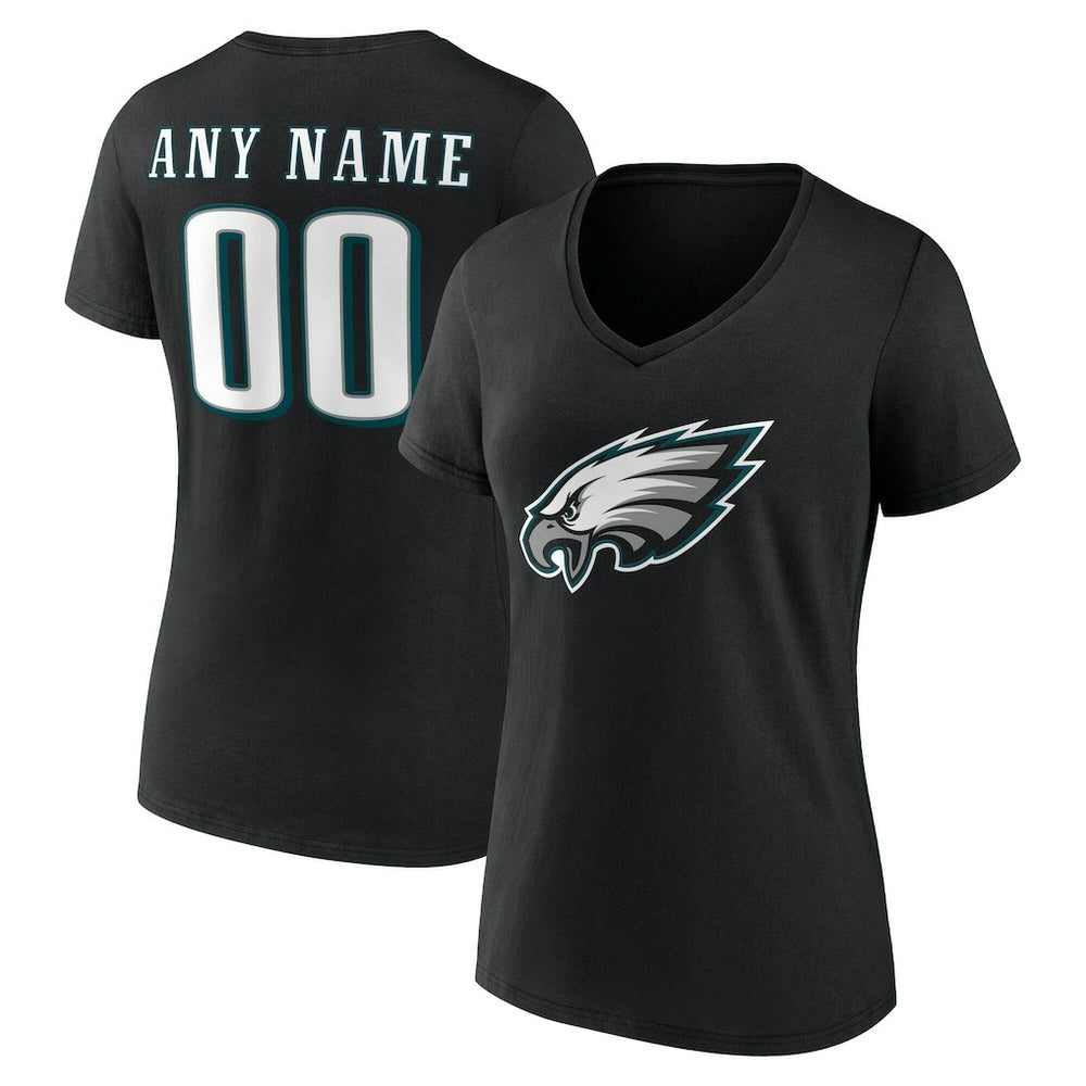 Philadelphia Eagles Women's Team Authentic Personalized Name & Number V-Neck T-Shirt Black | NFL