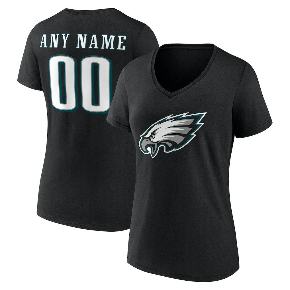 Philadelphia Eagles Women's Team Authentic Personalized Name & Number V-Neck T-Shirt Black | NFL