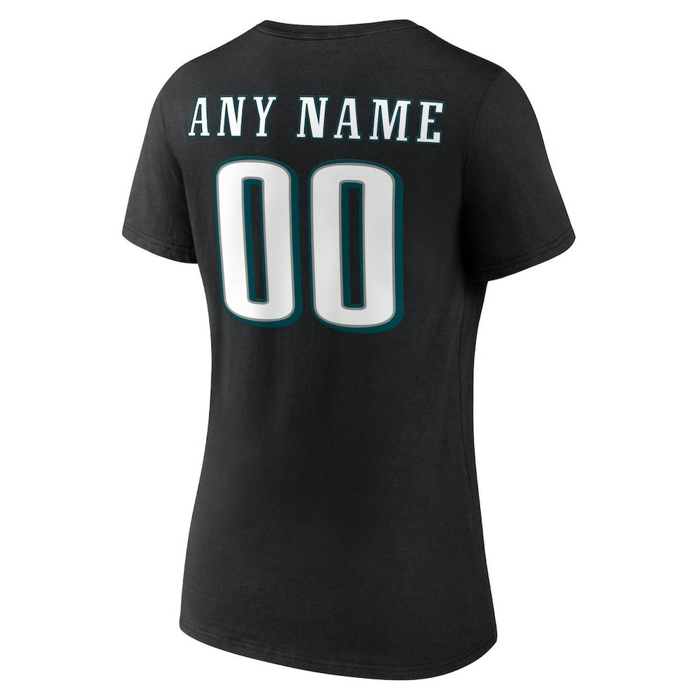 Philadelphia Eagles Women's Team Authentic Personalized Name & Number V-Neck T-Shirt Black | NFL