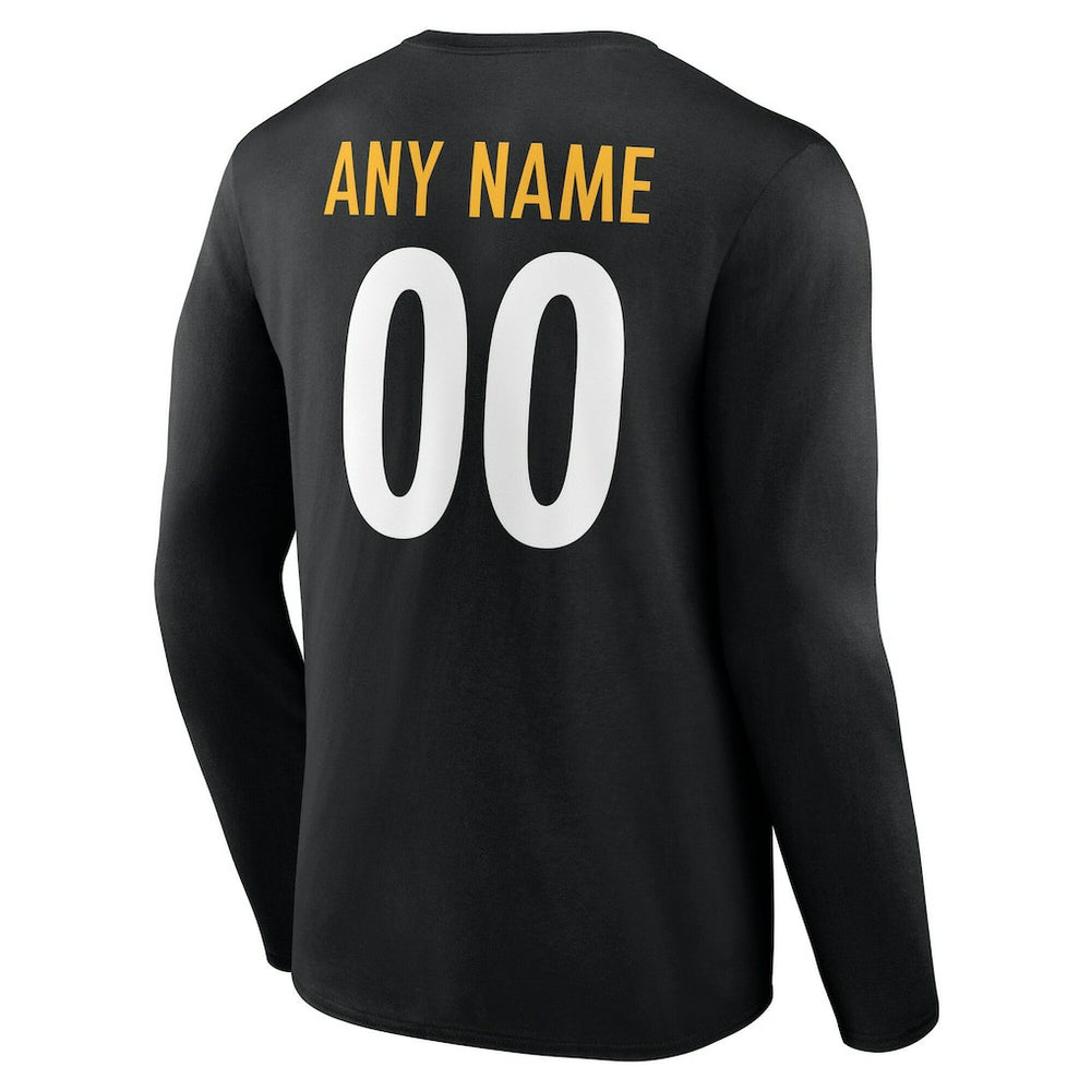 Pittsburgh Steelers Team Authentic Personalized Name & Number Long Sleeve T-Shirt Black | NFL