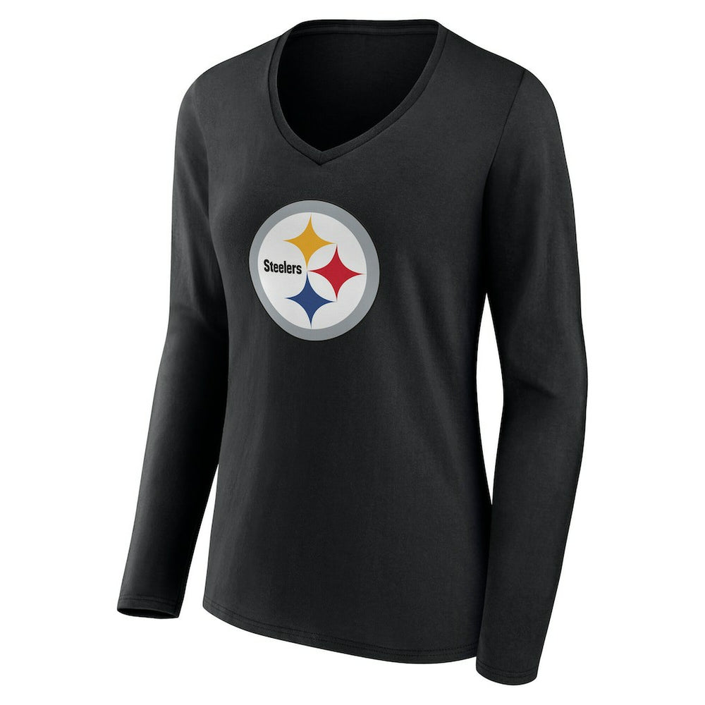 Pittsburgh Steelers Women's Team Authentic Personalized Name & Number Long Sleeve V-Neck T-Shirt Black | NFL