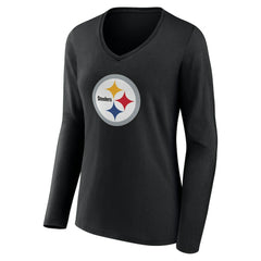 Pittsburgh Steelers Women's Team Authentic Personalized Name & Number Long Sleeve V-Neck T-Shirt Black | NFL