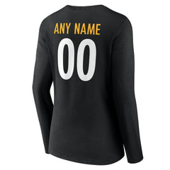 Pittsburgh Steelers Women's Team Authentic Personalized Name & Number Long Sleeve V-Neck T-Shirt Black | NFL