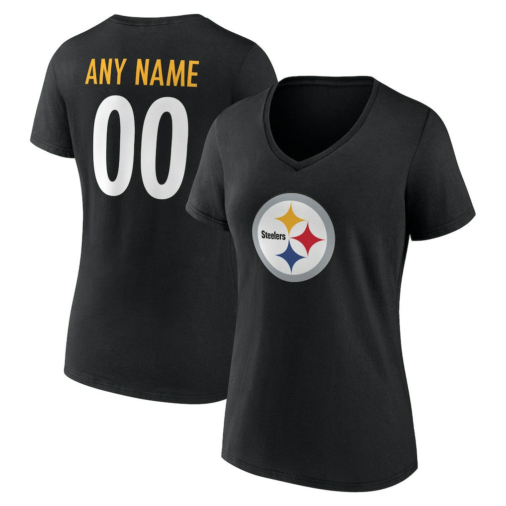 Pittsburgh Steelers Women's Team Authentic Personalized Name & Number V-Neck T-Shirt Black | NFL