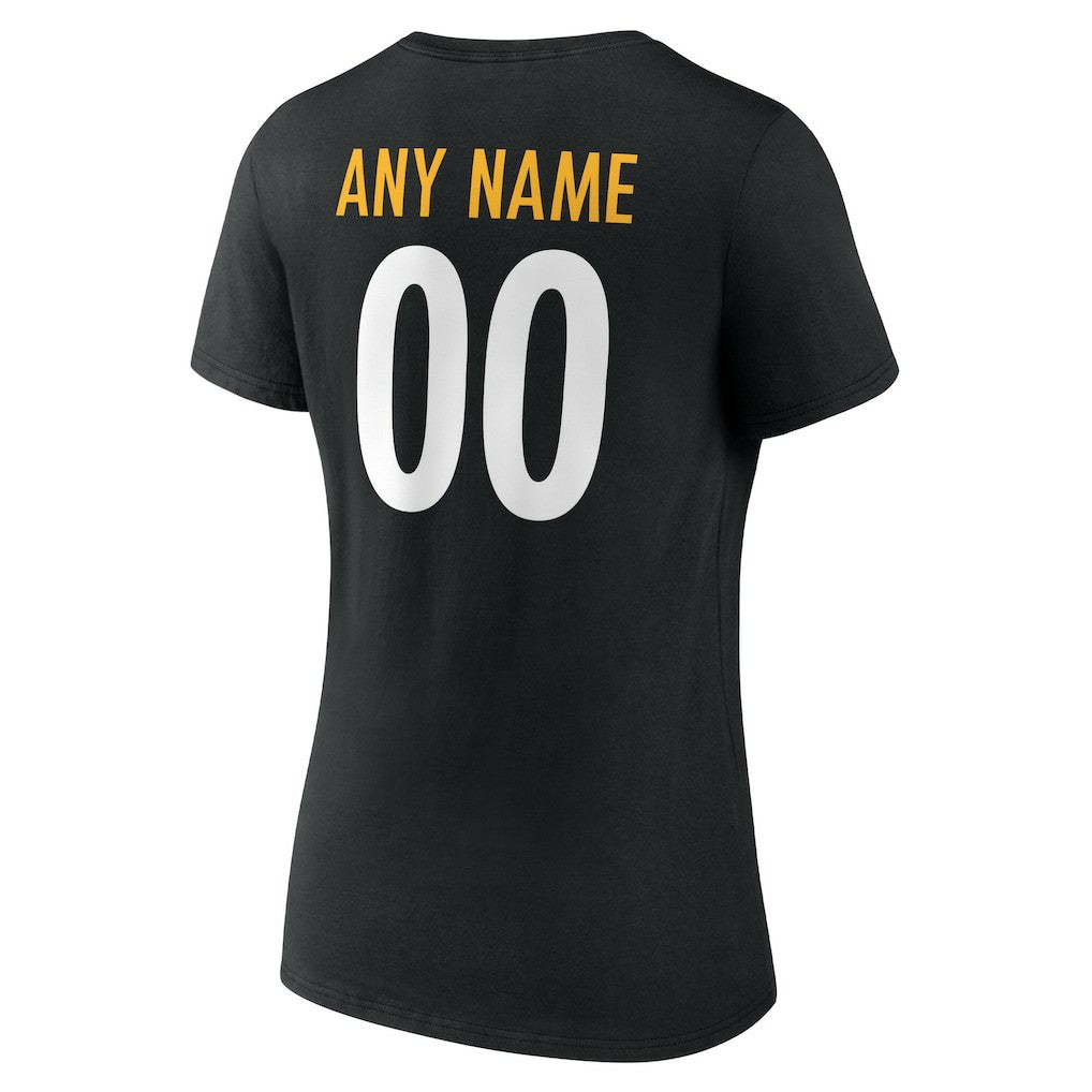 Pittsburgh Steelers Women's Team Authentic Personalized Name & Number V-Neck T-Shirt Black | NFL