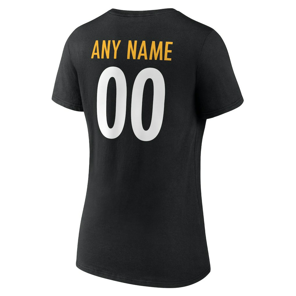 Pittsburgh Steelers Women's Team Authentic Personalized Name & Number V-Neck T-Shirt Black | NFL