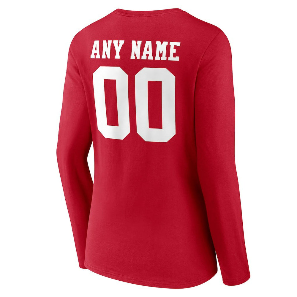 San Francisco 49ers Women's Team Authentic Personalized Name & Number Long Sleeve V-Neck T-Shirt Scarlet | NFL