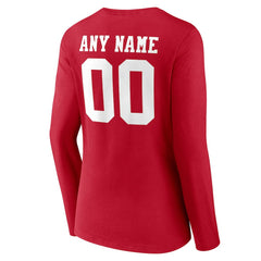 San Francisco 49ers Women's Team Authentic Personalized Name & Number Long Sleeve V-Neck T-Shirt Scarlet | NFL