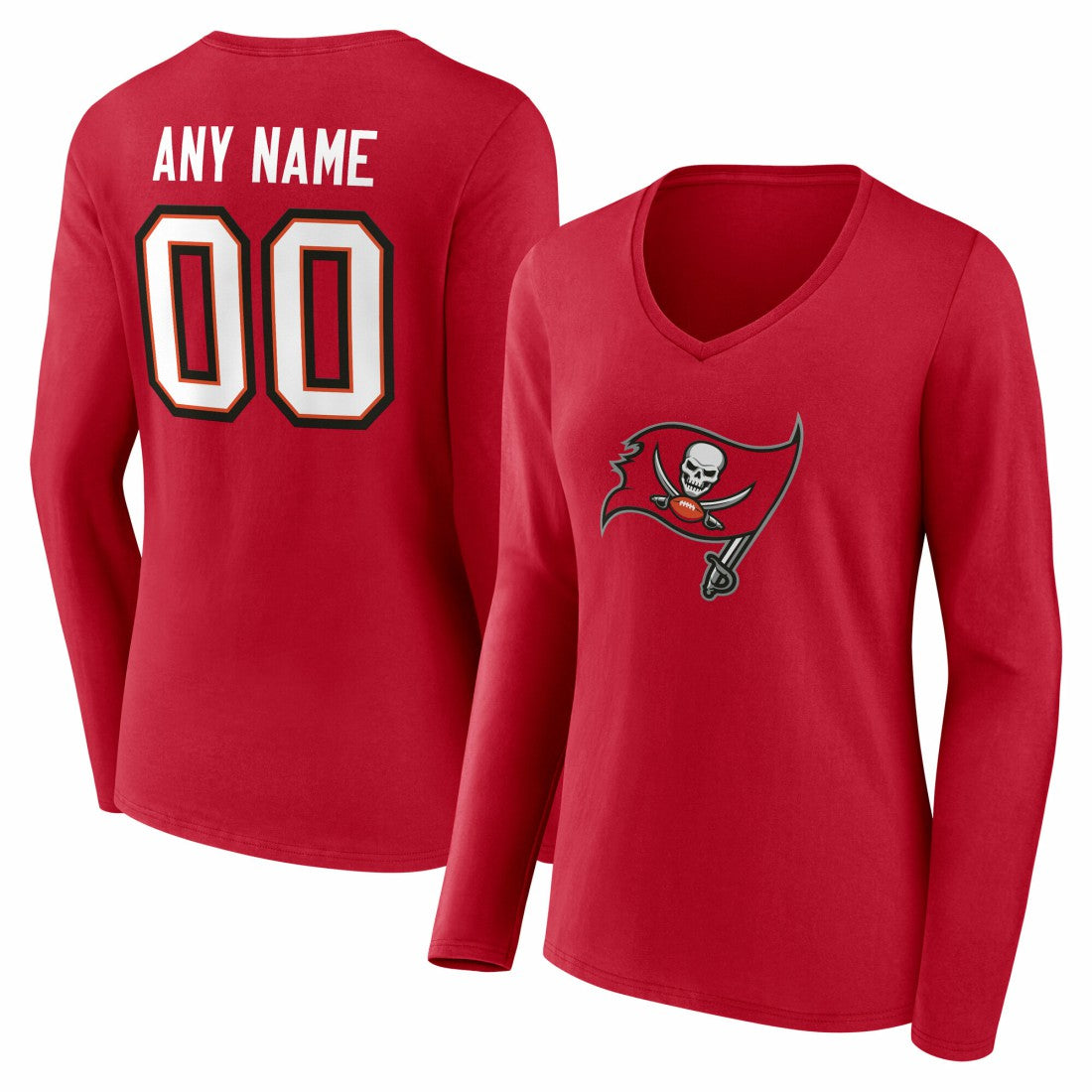 Tampa Bay Buccaneers Women's Team Authentic Personalized Name & Number Long Sleeve V-Neck T-Shirt Red | NFL