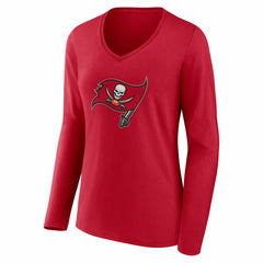 Tampa Bay Buccaneers Women's Team Authentic Personalized Name & Number Long Sleeve V-Neck T-Shirt Red | NFL