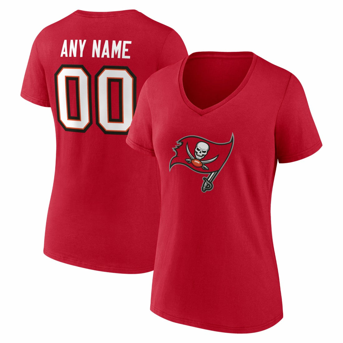 Tampa Bay Buccaneers Women's Team Authentic Personalized Name & Number V-Neck T-Shirt Red | NFL
