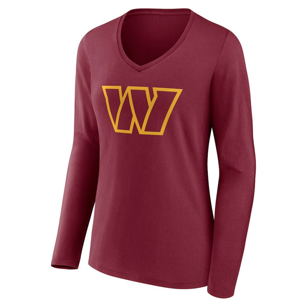 Washington Commanders Women's Team Authentic Personalized Name & Number Long Sleeve V-Neck T-Shirt Burgundy | NFL