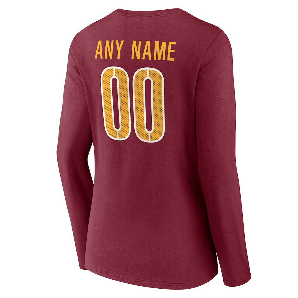 Washington Commanders Women's Team Authentic Personalized Name & Number Long Sleeve V-Neck T-Shirt Burgundy | NFL