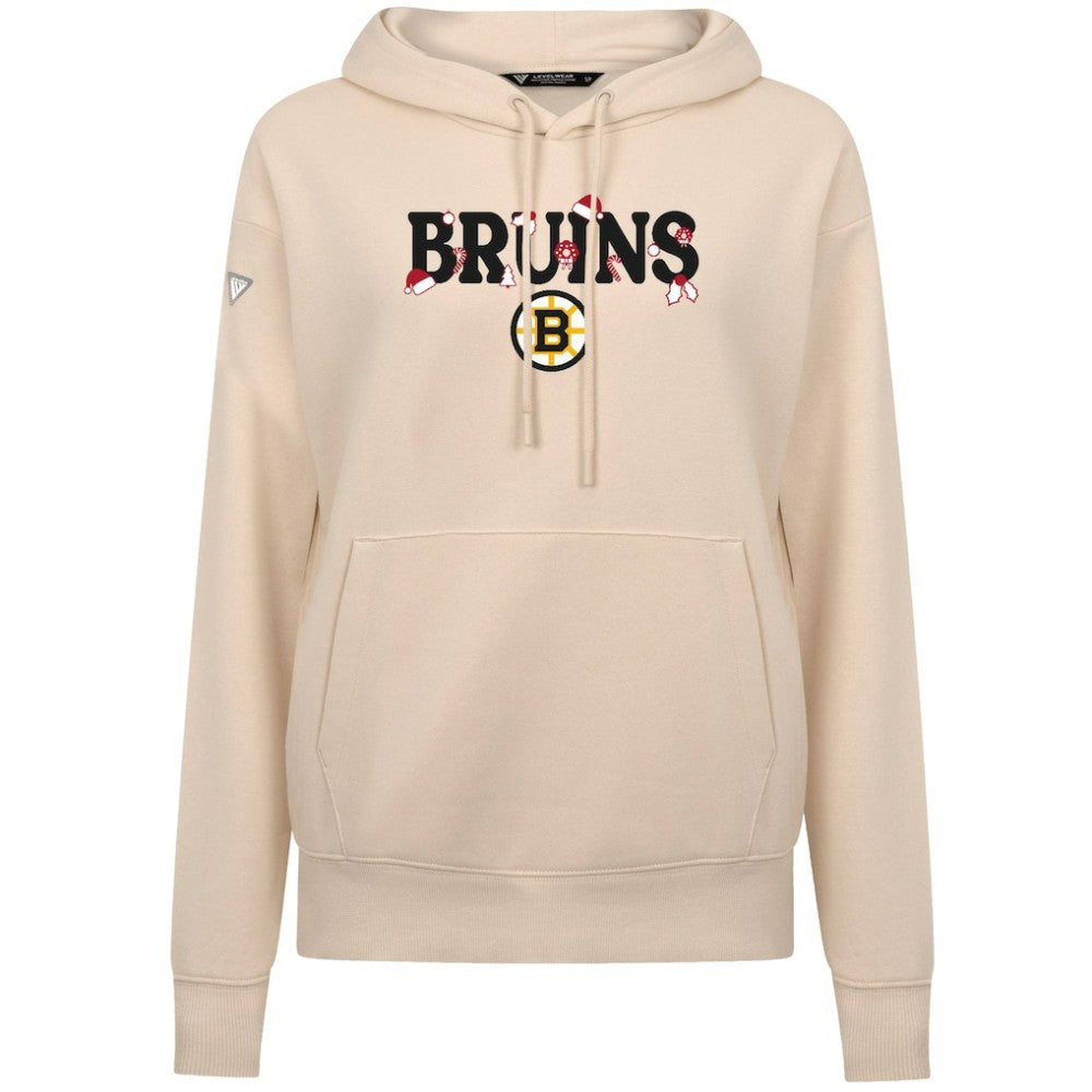 Boston Bruins Levelwear Women's Festive Holiday Adorn Hoodie - Khaki - NHL