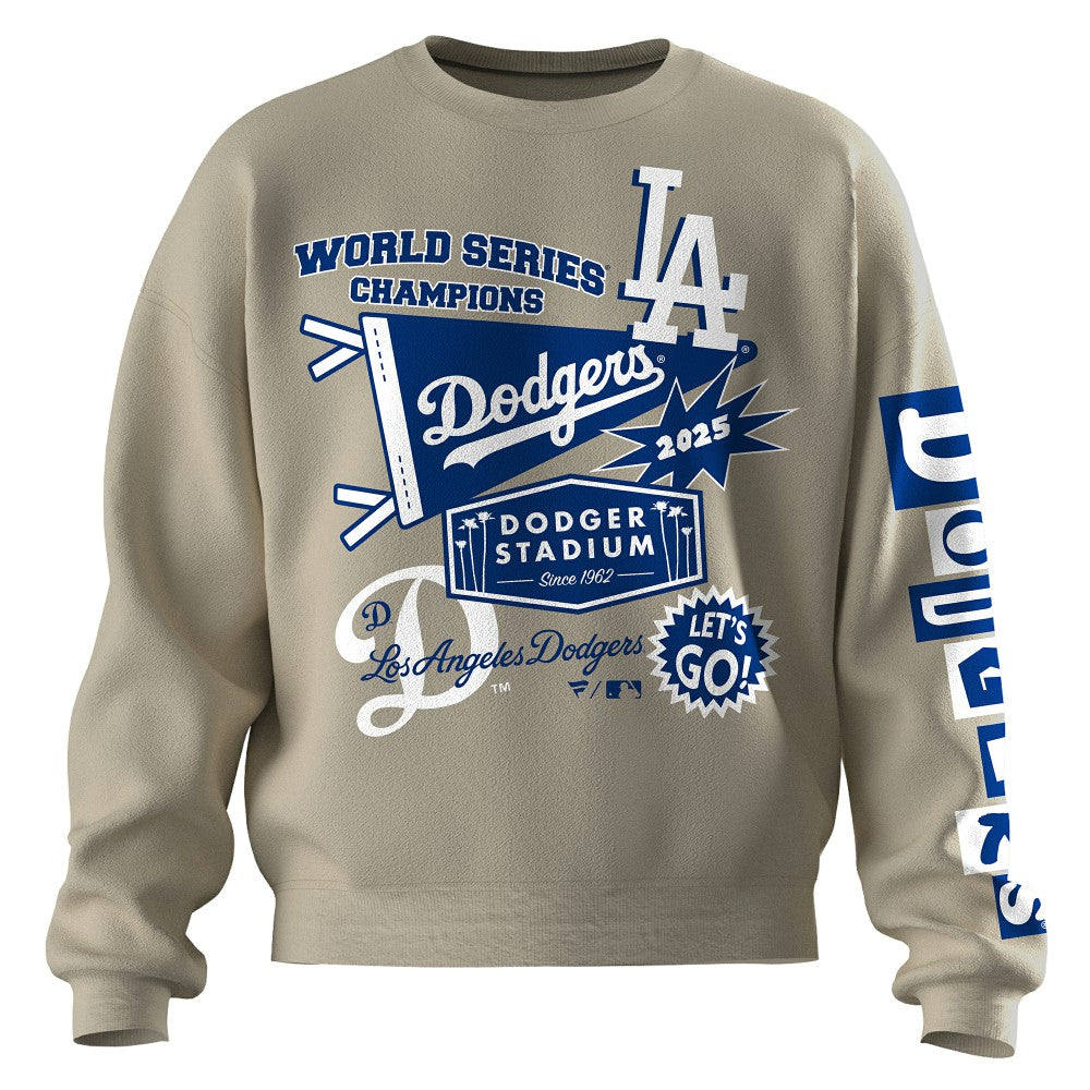 Los Angeles Dodgers Fanatics Women's 2025 World Series Champions Pennant Spirit Jersey Fleece Sweatshirt - MLB