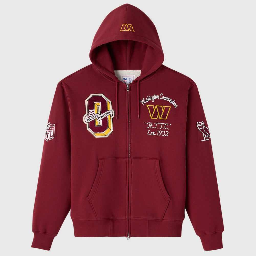 Washington Commanders OVO x NFL Unisex Full-Zip Waffle-Lined Hoodie Burgundy | NFL