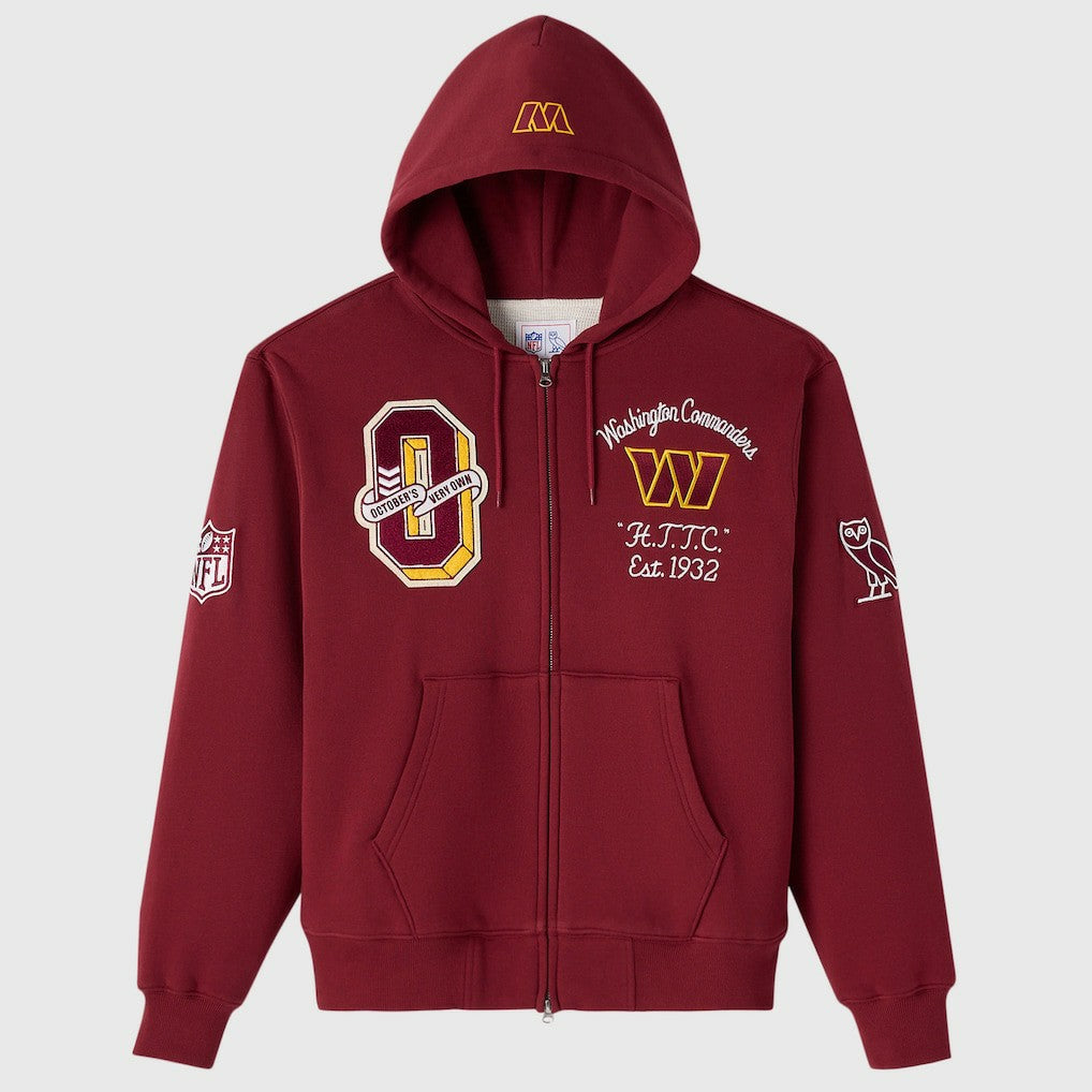 Washington Commanders OVO x NFL Unisex Full-Zip Waffle-Lined Hoodie Burgundy | NFL