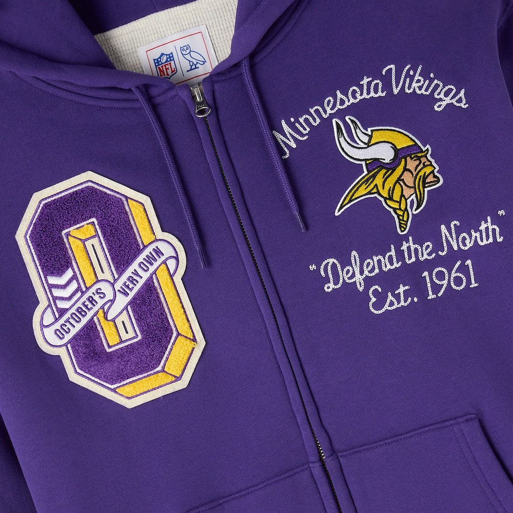 Minnesota Vikings OVO x NFL Unisex Full-Zip Waffle-Lined Hoodie Purple | NFL