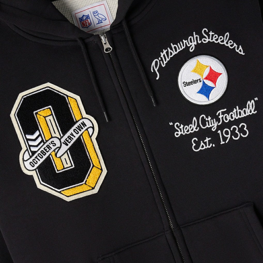 Pittsburgh Steelers OVO x NFL Unisex Full-Zip Waffle-Lined Hoodie Black | NFL