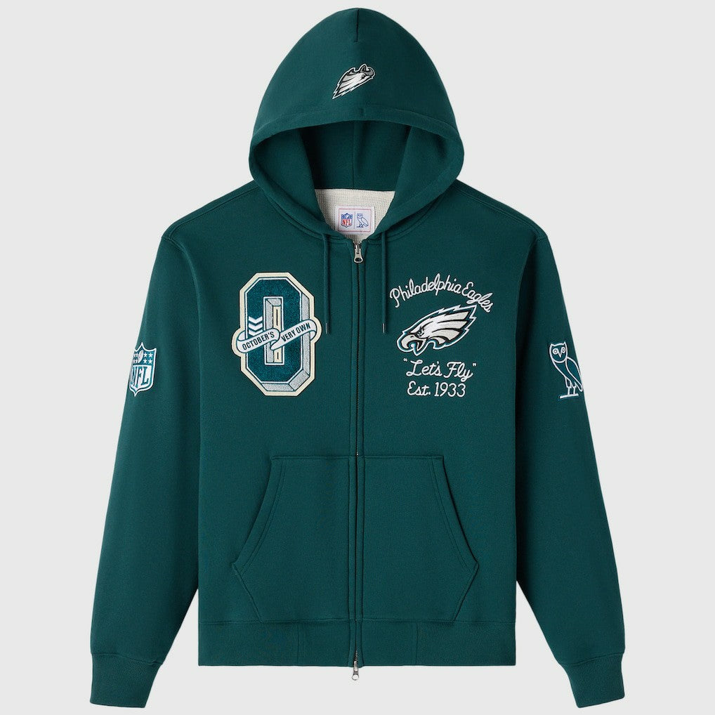Philadelphia Eagles OVO x NFL Unisex Full-Zip Waffle-Lined Hoodie Midnight Green | NFL