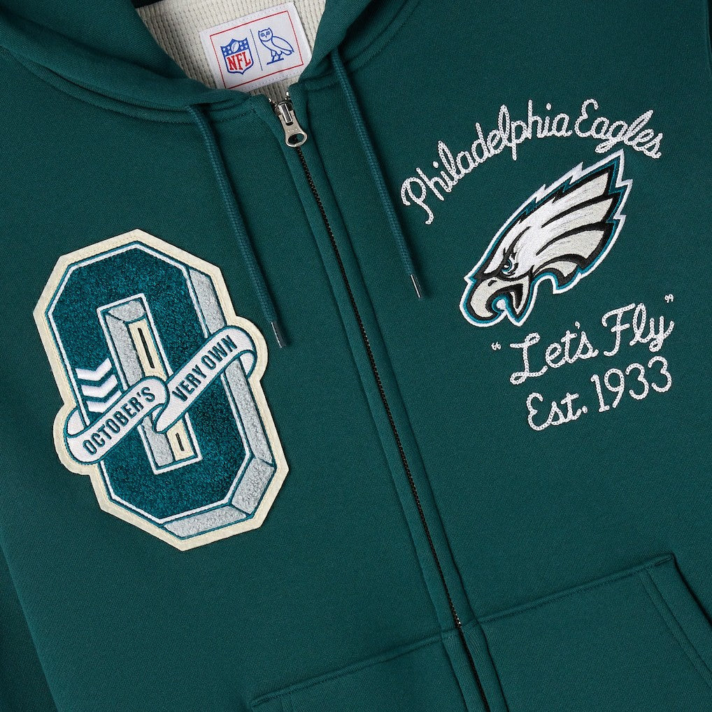 Philadelphia Eagles OVO x NFL Unisex Full-Zip Waffle-Lined Hoodie Midnight Green | NFL