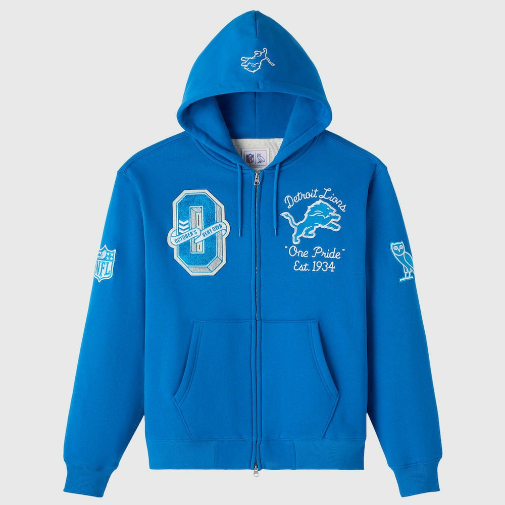 Detroit Lions OVO x NFL Unisex Full-Zip Waffle-Lined Hoodie Blue | NFL