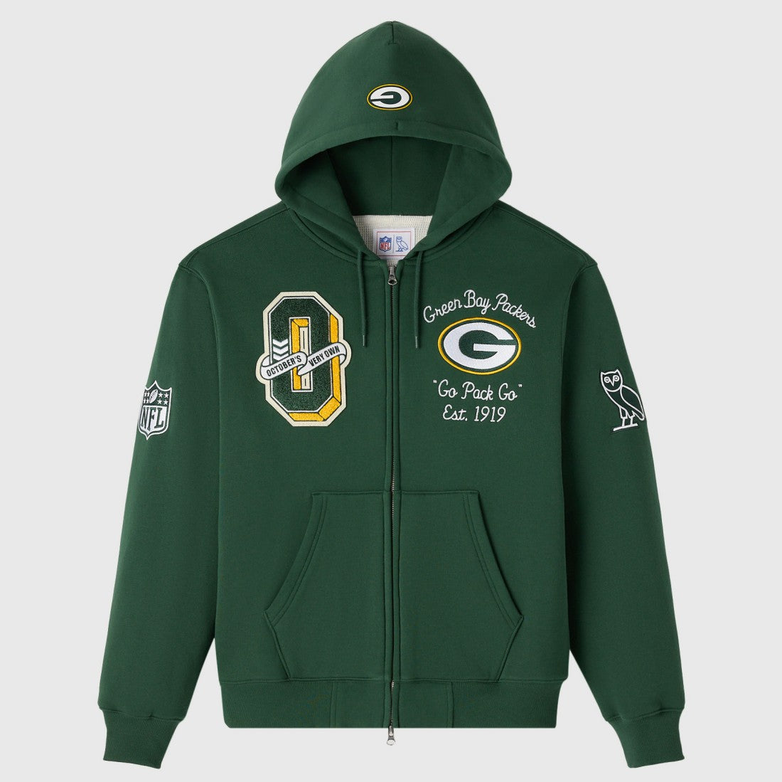 Green Bay Packers OVO x NFL Unisex Full-Zip Waffle-Lined Hoodie Green | NFL
