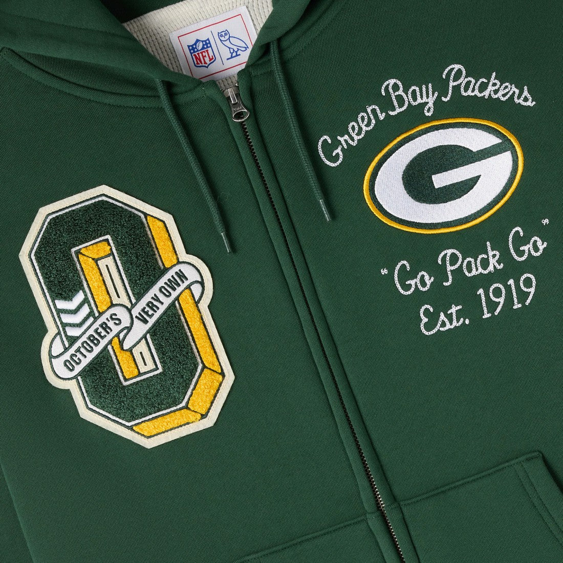 Green Bay Packers OVO x NFL Unisex Full-Zip Waffle-Lined Hoodie Green | NFL