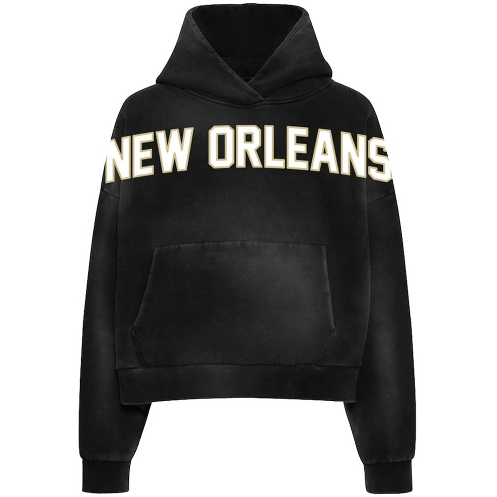 WRLDINVSN x New Orleans Saints Unisex Cozy Cropped Hoodie Black | NFL