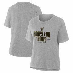 Milwaukee Bucks Women's Hoops For Troops T-Shirt Gray - NBA