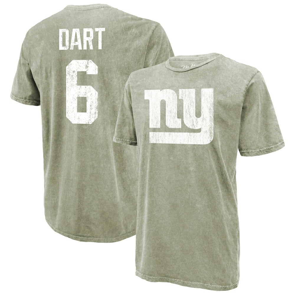 Jaxson Dart New York Giants Majestic Threads Mineral Wash Name & Number T-Shirt Moss Green | NFL