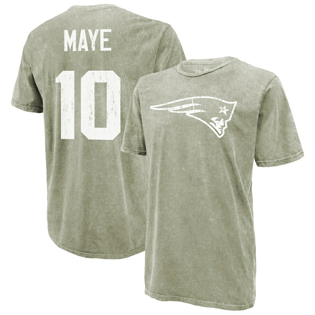 Drake Maye New England Patriots Majestic Threads Mineral Wash Name & Number T-Shirt Moss Green | NFL