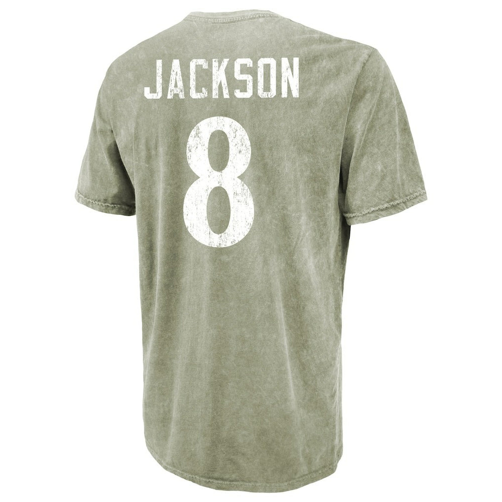 Lamar Jackson Baltimore Ravens Majestic Threads Mineral Wash Name & Number T-Shirt Moss Green | NFL