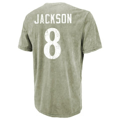 Lamar Jackson Baltimore Ravens Majestic Threads Mineral Wash Name & Number T-Shirt Moss Green | NFL