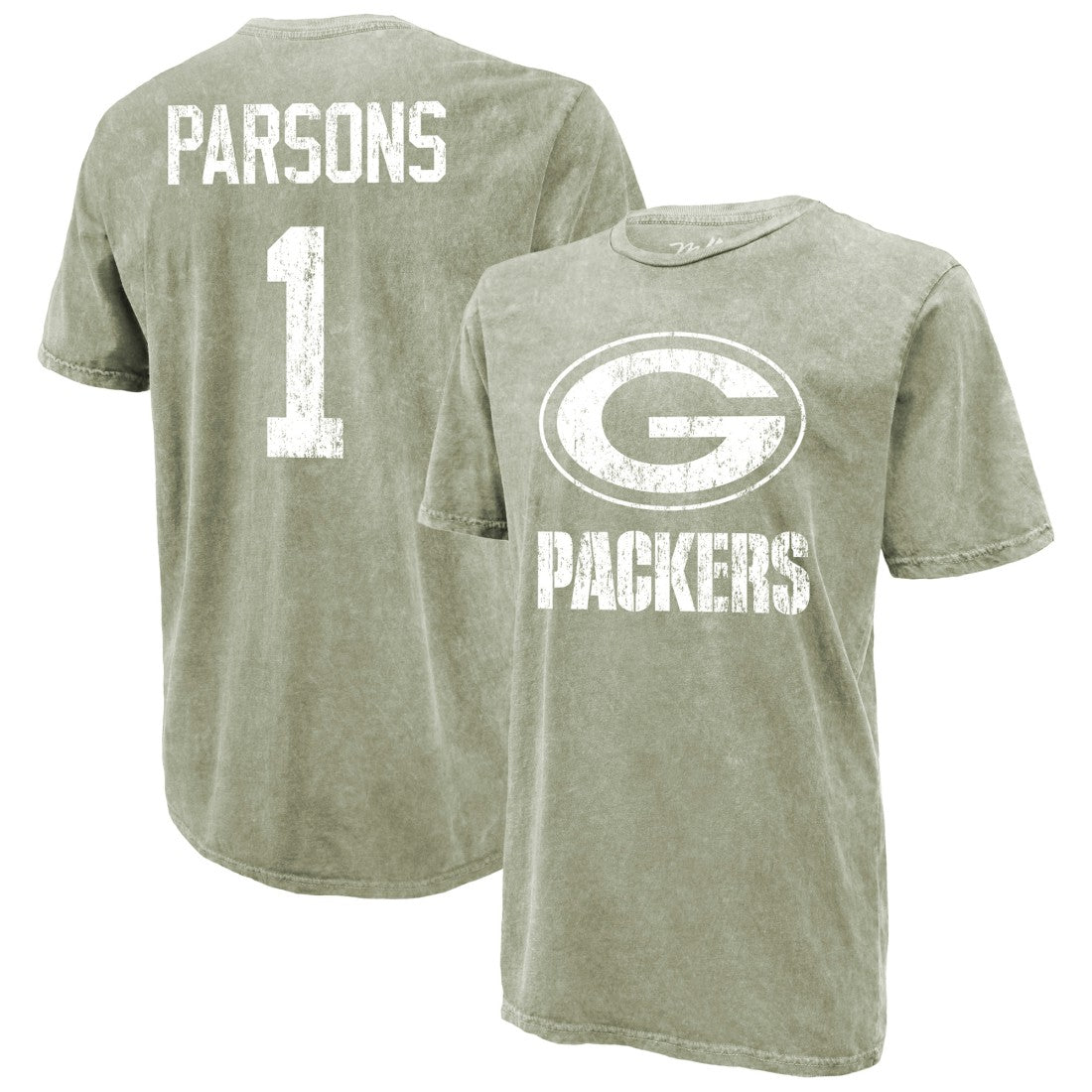 Micah Parsons Green Bay Packers Majestic Threads Mineral Wash Name & Number T-Shirt Moss Green | NFL