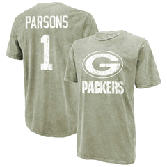 Micah Parsons Green Bay Packers Majestic Threads Mineral Wash Name & Number T-Shirt Moss Green | NFL