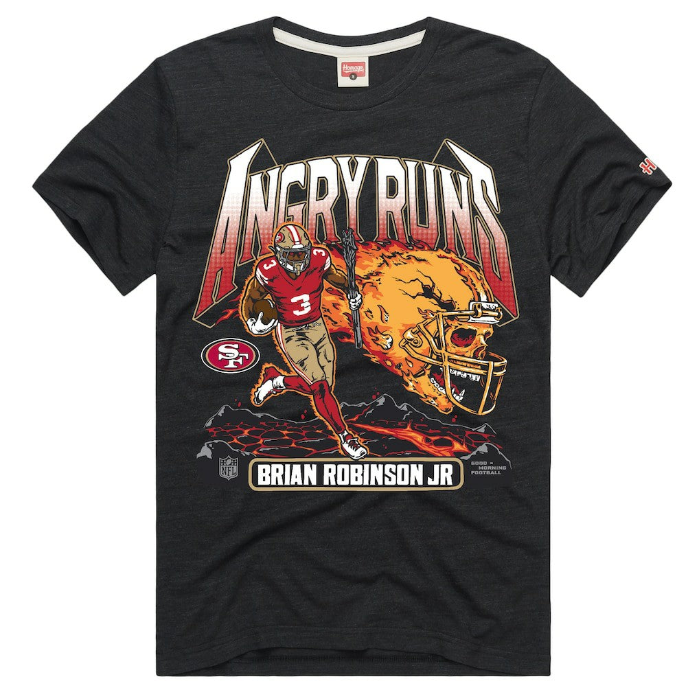 Brian Robinson Jr. San Francisco 49ers Homage Unisex Angry Runs Player Graphic Tri-Blend T-Shirt Charcoal | NFL