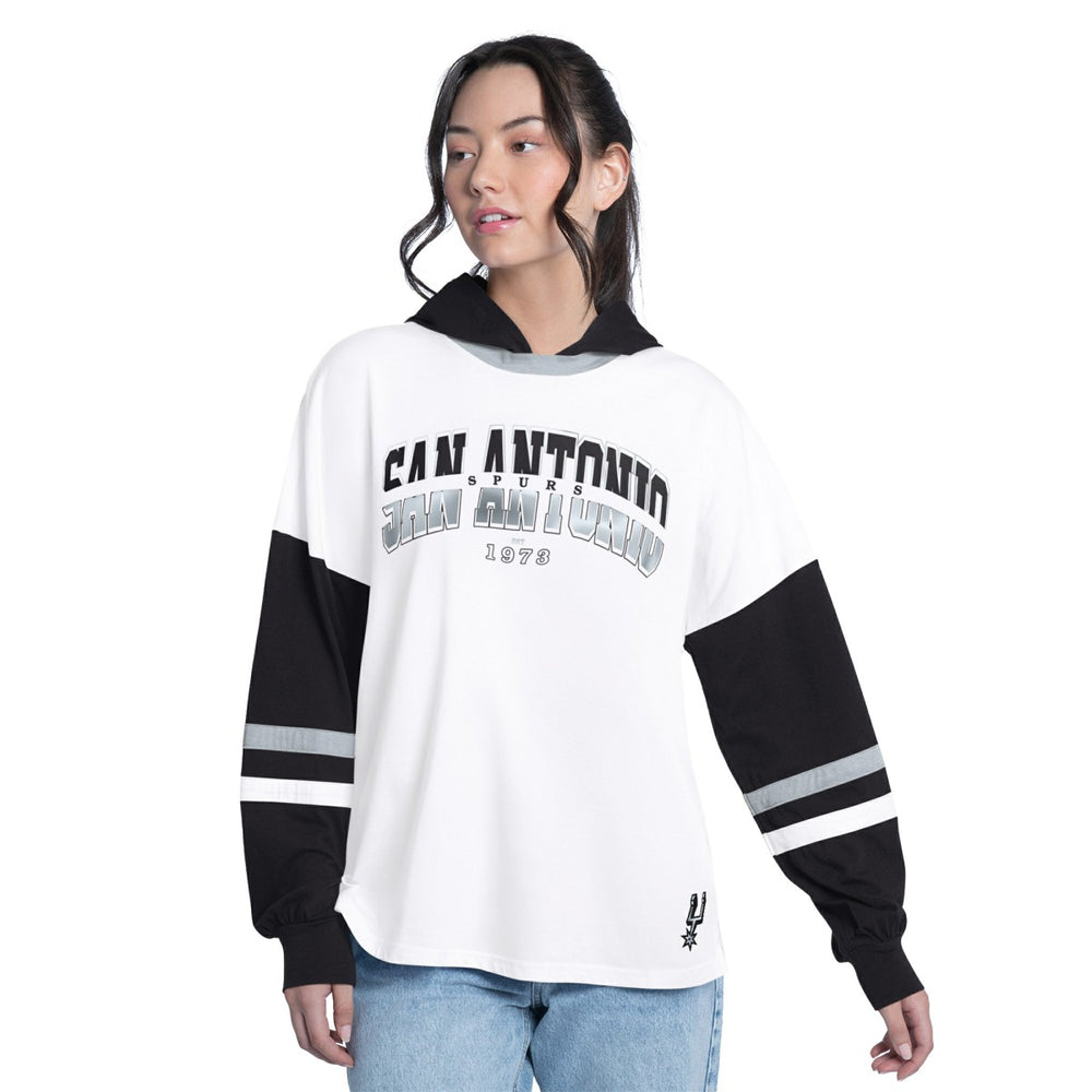 San Antonio Spurs G-III 4Her by Carl Banks Women's Key Player Oversized Hooded Long Sleeve T-Shirt White/Black - NBA