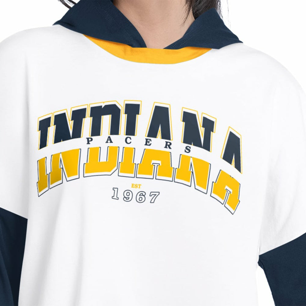 Indiana Pacers G-III 4Her by Carl Banks Women's Key Player Oversized Hooded Long Sleeve T-Shirt White/Navy - NBA
