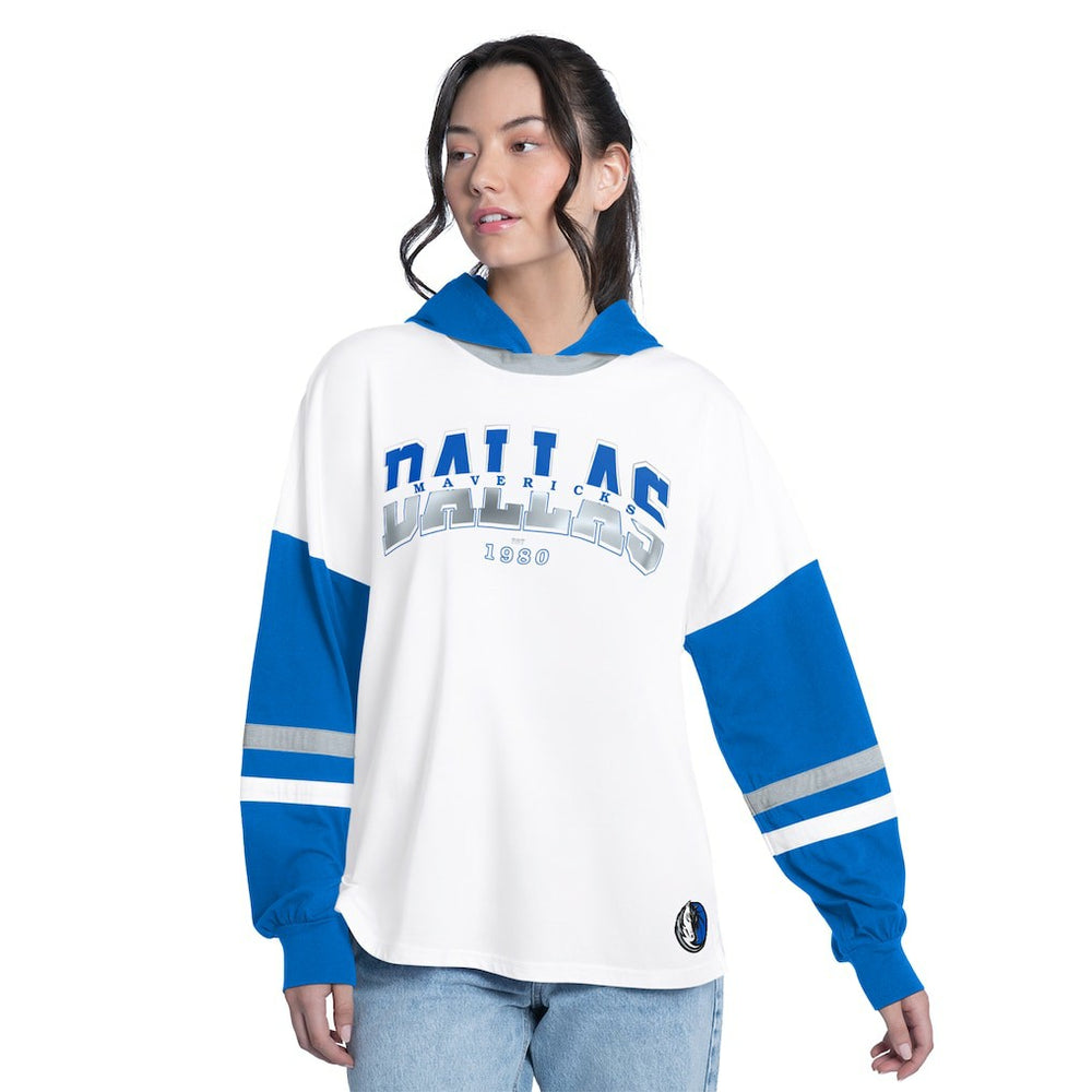 Dallas Mavericks G-III 4Her by Carl Banks Women's Key Player Oversized Hooded Long Sleeve T-Shirt White/Royal - NBA