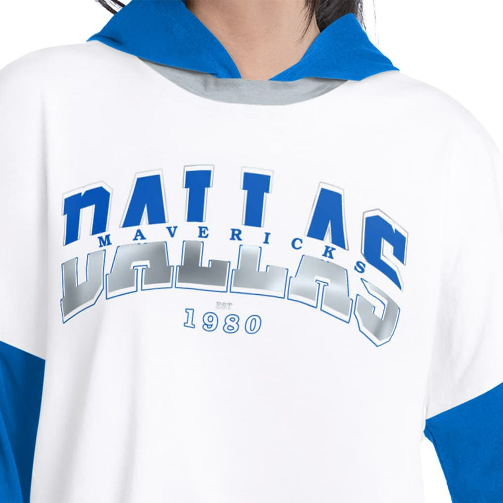Dallas Mavericks G-III 4Her by Carl Banks Women's Key Player Oversized Hooded Long Sleeve T-Shirt White/Royal - NBA