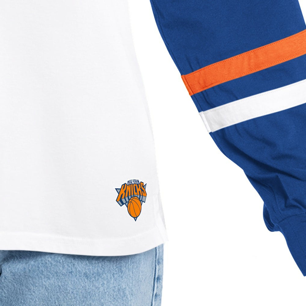 New York Knicks G-III 4Her by Carl Banks Women's Key Player Oversized Hooded Long Sleeve T-Shirt White/Royal - NBA