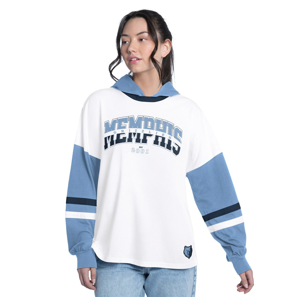 Memphis Grizzlies G-III 4Her by Carl Banks Women's Key Player Oversized Hooded Long Sleeve T-Shirt White/Blue - NBA