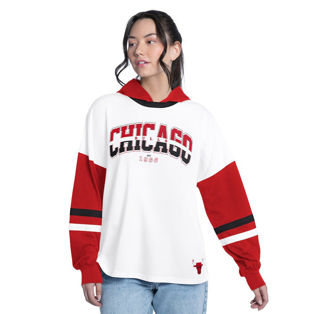 Chicago Bulls G-III 4Her by Carl Banks Women's Key Player Oversized Hooded Long Sleeve T-Shirt White/Red - NBA