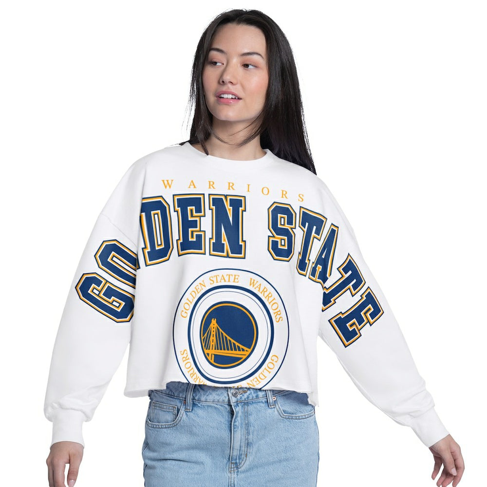 Golden State Warriors G-III 4Her by Carl Banks Women's Bleachers Cropped French Terry Sweatshirt White - NBA