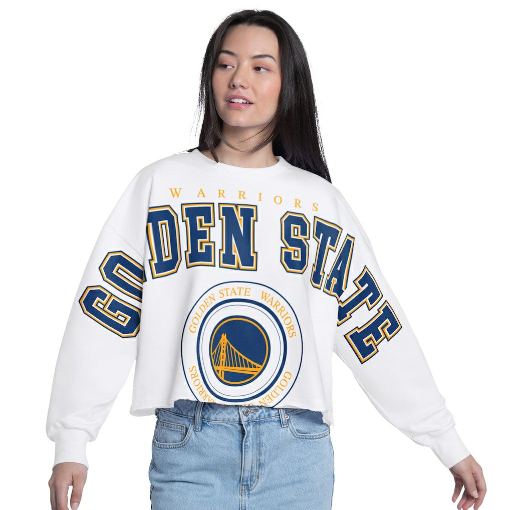 Golden State Warriors G-III 4Her by Carl Banks Women's Bleachers Cropped French Terry Sweatshirt White - NBA