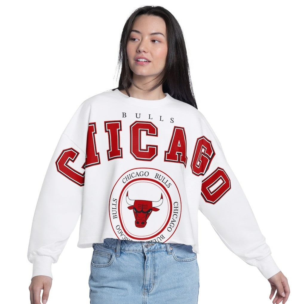 Chicago Bulls G-III 4Her by Carl Banks Women's Bleachers Cropped French Terry Sweatshirt White - NBA