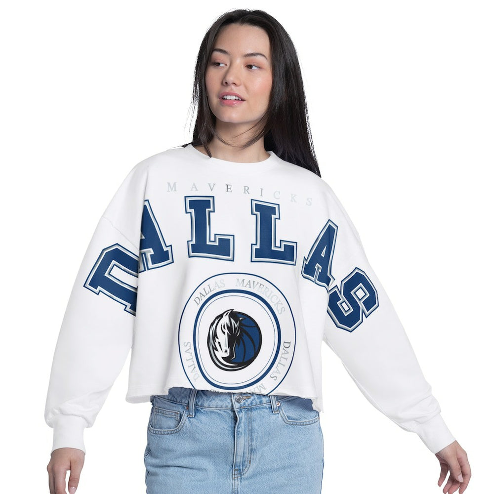 Dallas Mavericks G-III 4Her by Carl Banks Women's Bleachers Cropped French Terry Sweatshirt White - NBA