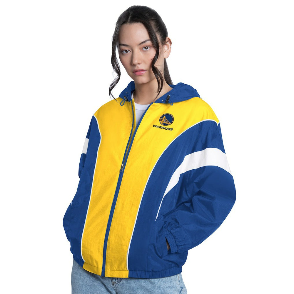 Golden State Warriors G-III 4Her by Carl Banks Women's Quarterback Lightweight Oversized Full-Zip Jacket Royal/Gold - NBA